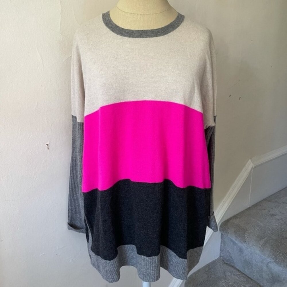Autumn Cashmere Multicolor Side Button Colorblock Oversized Sweater